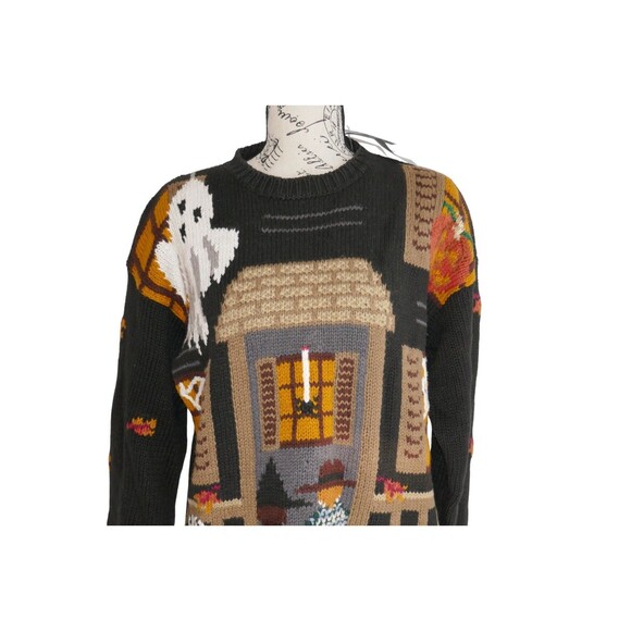 Northern Isles Vintage 90s Halloween Haunted House Ghost Hand Knit Sweater M - Picture 3 of 11